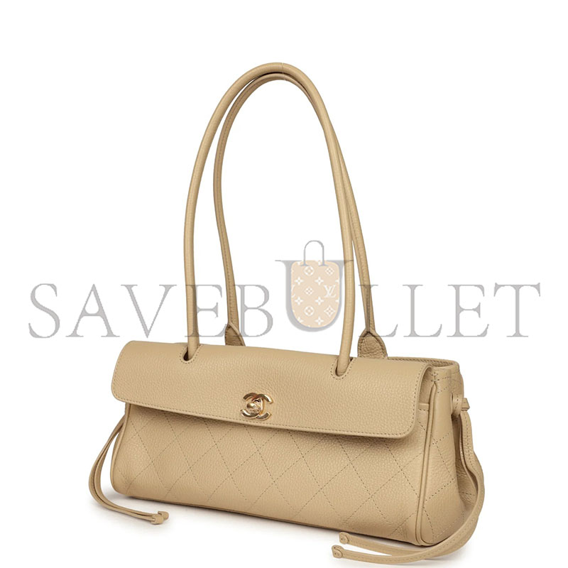 CHANEL MASTER SMALL URBAN ESSENTIAL EAST WEST SHOPPING TOTE LIGHT BEIGE CAVIAR GOLD HARDWARE (31*15*12cm) 